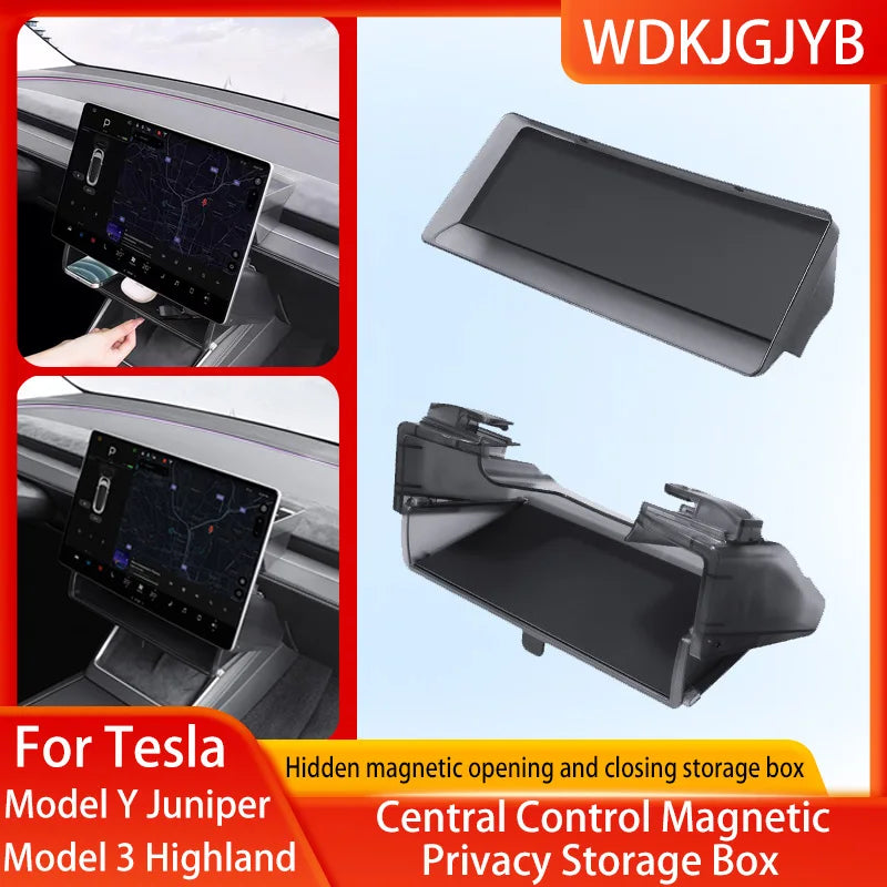 For Tesla Model Y Juniper/Model3 Highland Tray Magnetic Under Screen Hidden Storage Box Magnetic opening and closing storage box