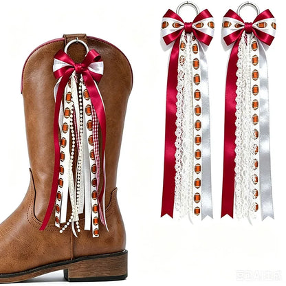 1Pair Fashion Lace Bow Boot Charms Tassel Ribbon DIY Shoe Charms Decor Removable Boot Accessories for Hat Hair Clothing