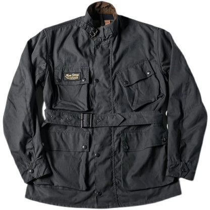 Non Stock International Wax Jacket Vintage Motorcycle Biker Coat with Multi-Pocket