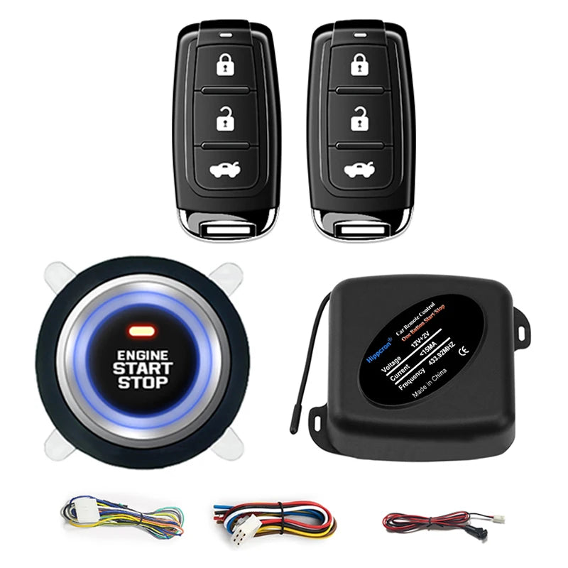 HIPPCRON PKE Car Keyless Entry Engine Start Car Alarm Remote Control Alarm System Push Button Remote Starter Stop Auto Universal