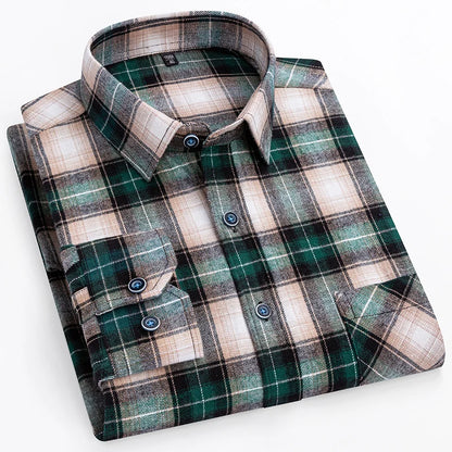 New Men's Vintage Plaid Flannel Shirt Long Sleeve 100% Cotton Fashion Casual Soft Standard Fit Men's Shirt  Large Size 7XL 8XL