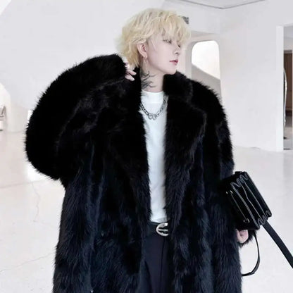 LUZHEN Winter Velvet Thickened Long Over The Knee Faux Fur Coat High-end Korean Trendy Handsome Classy Men's Outerwear LZ6697
