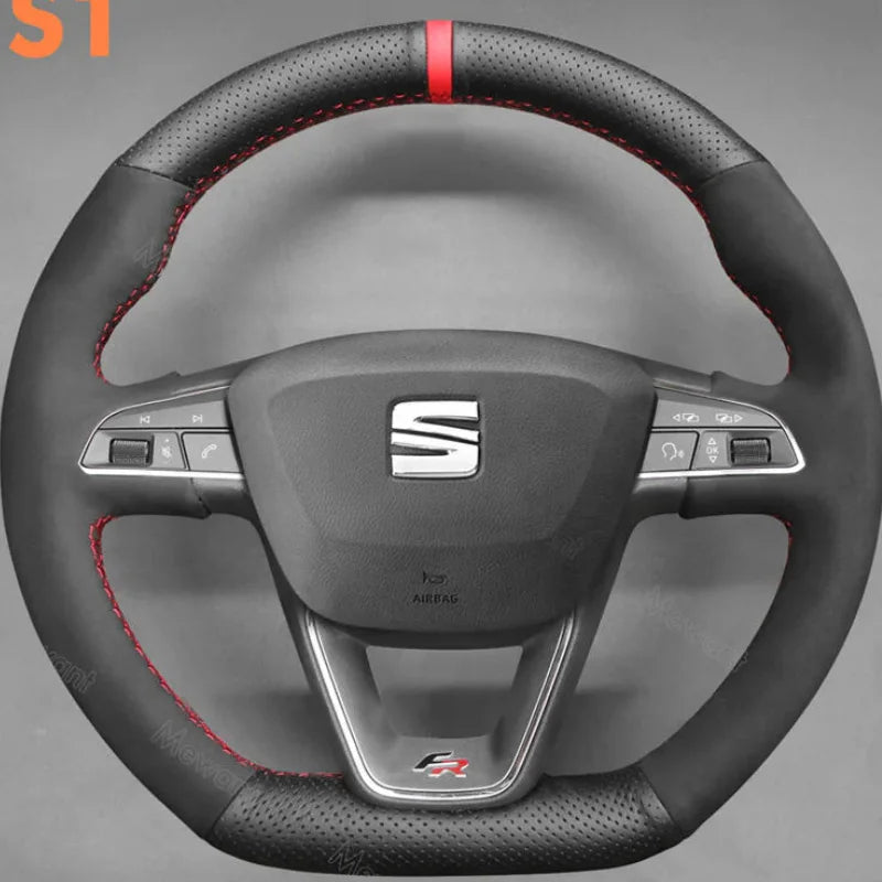 DIY copper stripe suede Car Steering Wheel Cover for Seat Leon FR CUPRA Ibiza Alhambra Line Arona Ateca Toledo 2014-2020