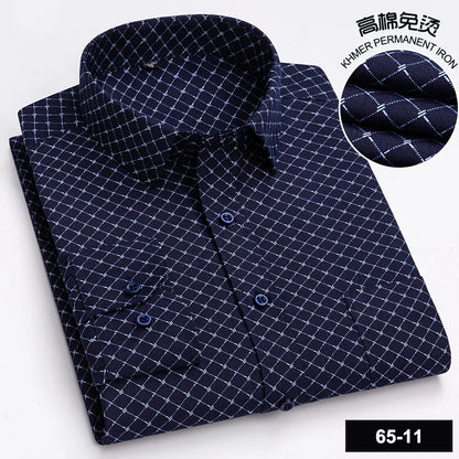 Men's High-quality Fashion Casual Print Plaid Stripe Long Sleeve Shirts Single Pocket Comfort Fit Business Formal Office Blouses