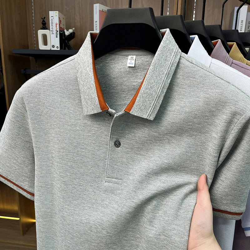 100% pure cotton men's polo shirts summer high-end comfort breathable short sleeve golf business stylish everyday essential top