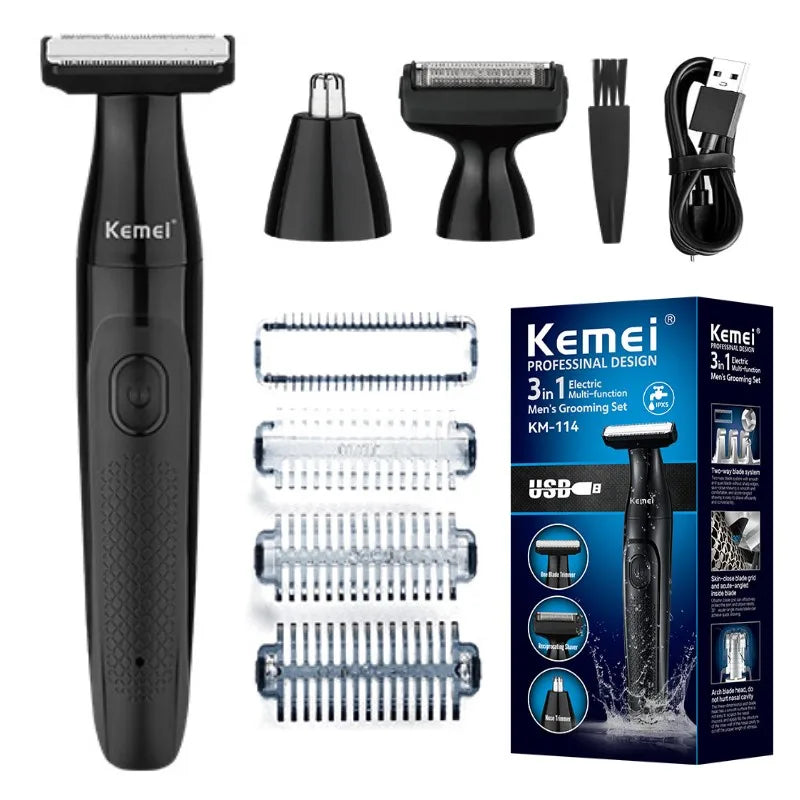 KM-114 3in1 Electric shaver for men wet dry electric razor facial beard&body trimmer rechargeable ball shaver pubic hair trimmer