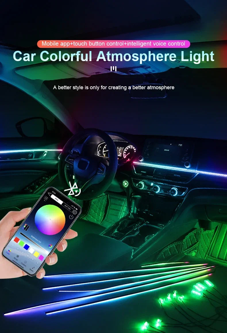 10/14/18/22 in 1 Dual Zone Hidden Acrylic RGB 64/213 Color Symphony Streamer Auto Interior Car Ambient Light Kit APP Control 12V