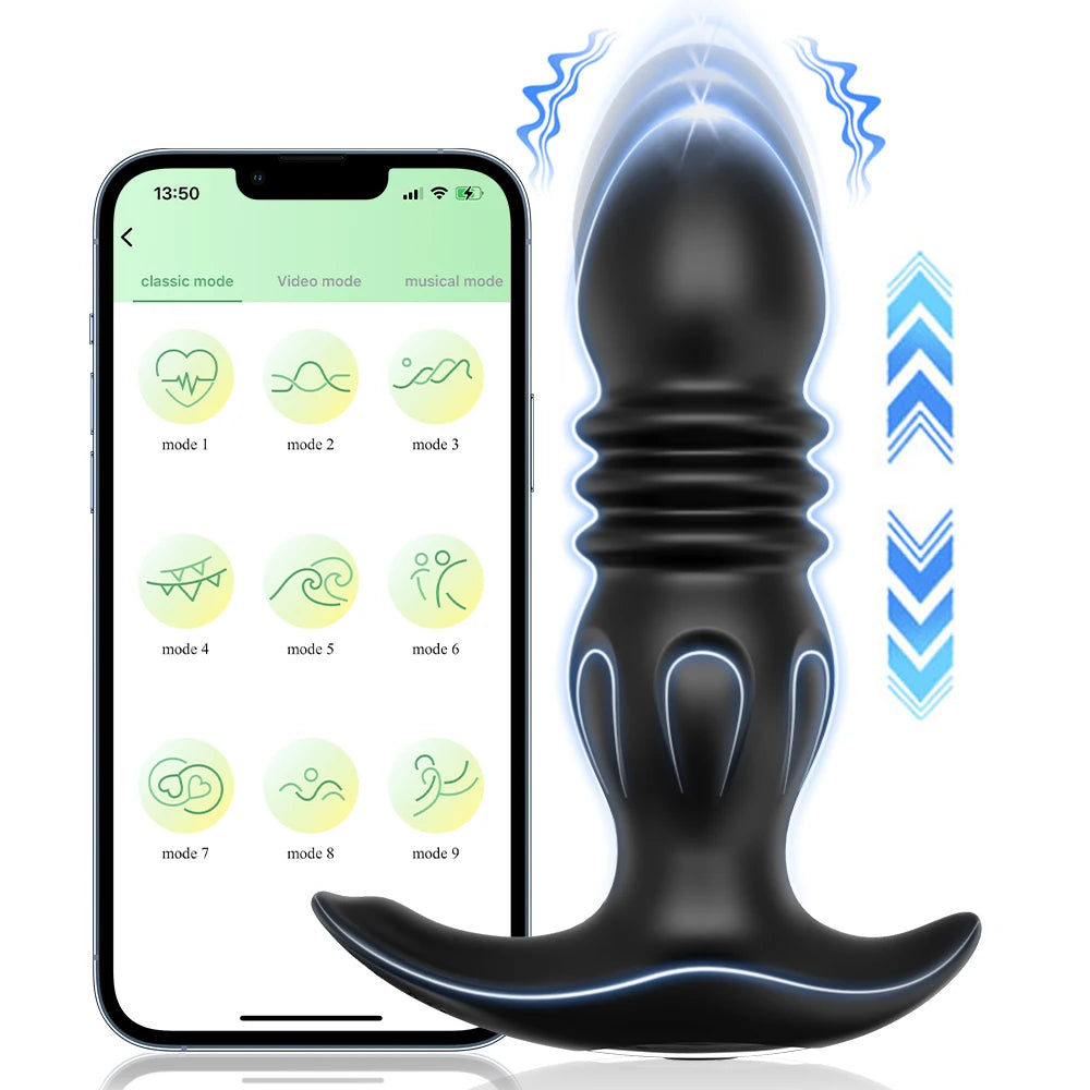 Thrusting Anal Vibrator Men Bluetooth APP Vibrator Remote Control Telescopic Prostate Massager Male Prostate Stimulator