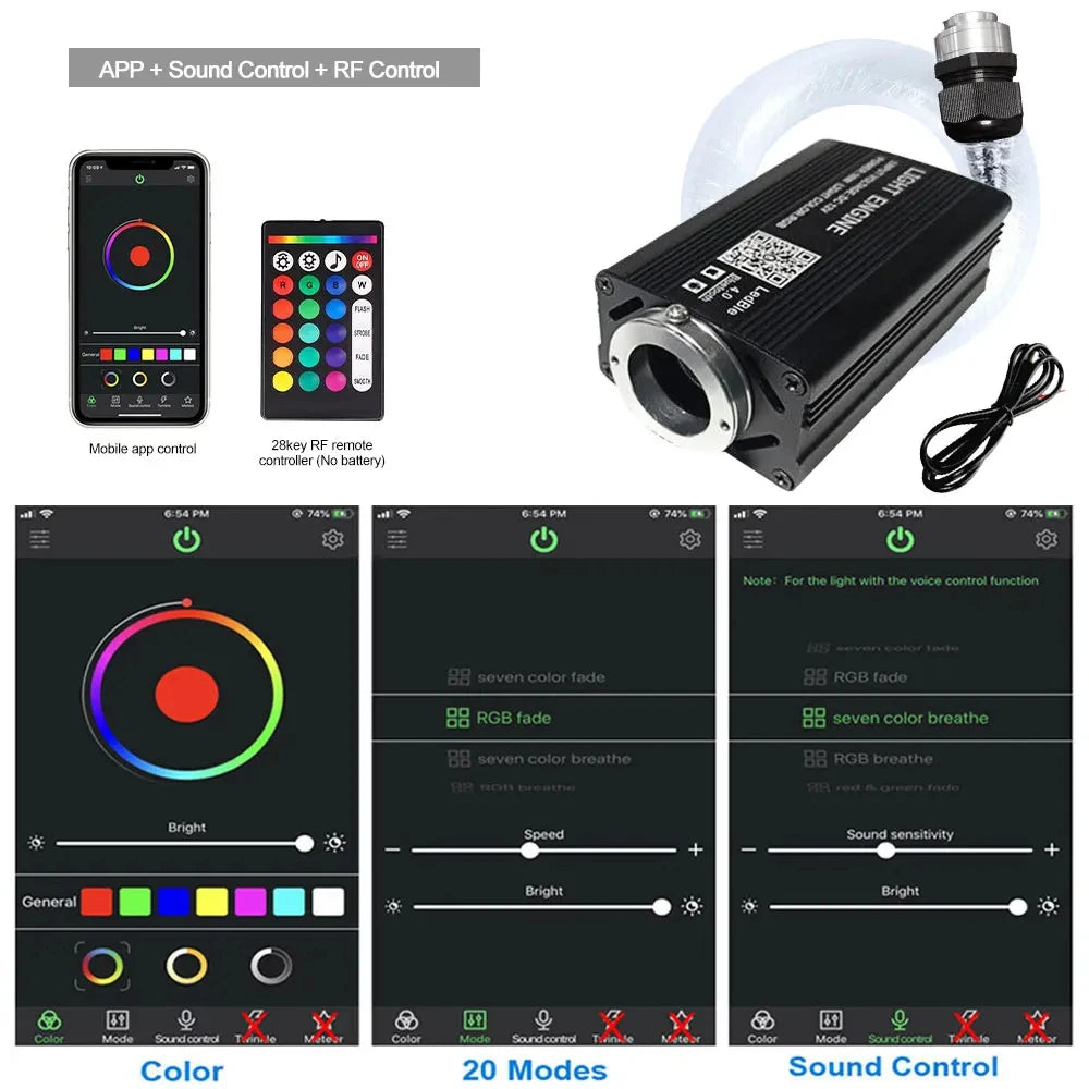 Starry Sky Roof LED Ambient Light RGB APP Control USB Car Interior Ceiling Atmosphere Lamp Universal for Sedan SUV Truck Decor