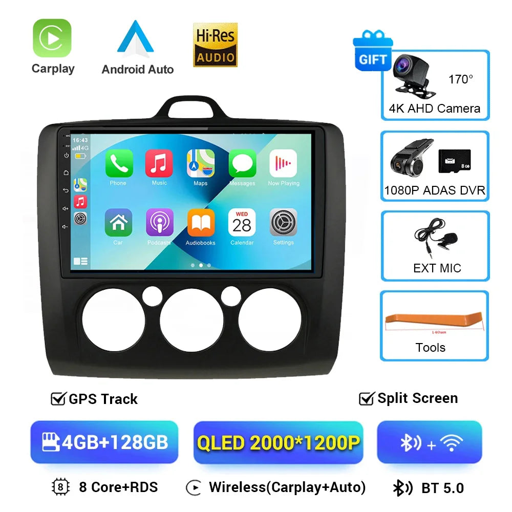 For ford focus 2 Mk2 2004-2008 2009 2010 2011 Android Auto GPS 2din autoradio GPS 2din DVR Android 16 Car Radio 4G+WIFI Carplay