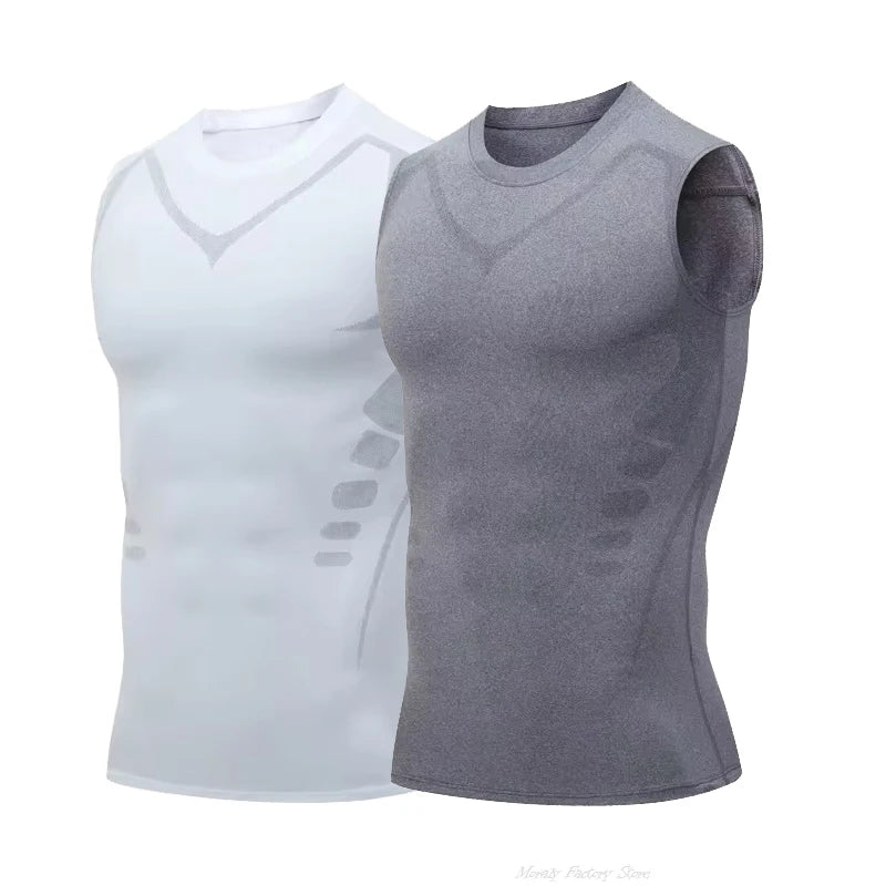 New Summer Fitness Compression Shirt For Men Shaping Sleeveless Therapy Vest Male Ice-Silk Compression Tank Tops Body Shapewear