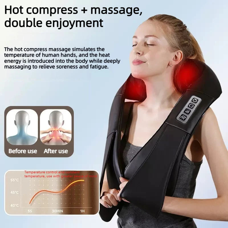 Car And Home Dual-Use Kneading Massage Shawl, Hot Compress Massager For Cervical Spine Massage, Gift Neck And Shoulder Massager