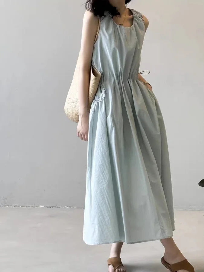 Casual Korean Style Drawstring Waist Vest Dress Loose Fit Summer New Arrival Women's Dress Comfortable Cotton A-Line Skirt