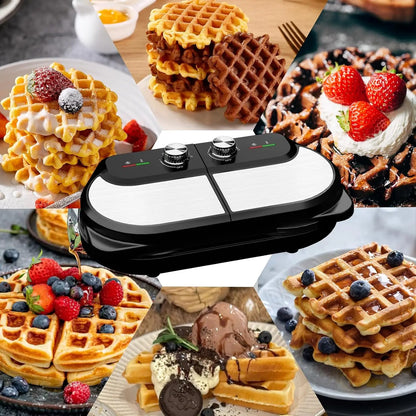 Double Waffle Maker 6 Inch, 1400W Belgian Waffle Maker for Breakfast and Snacks
