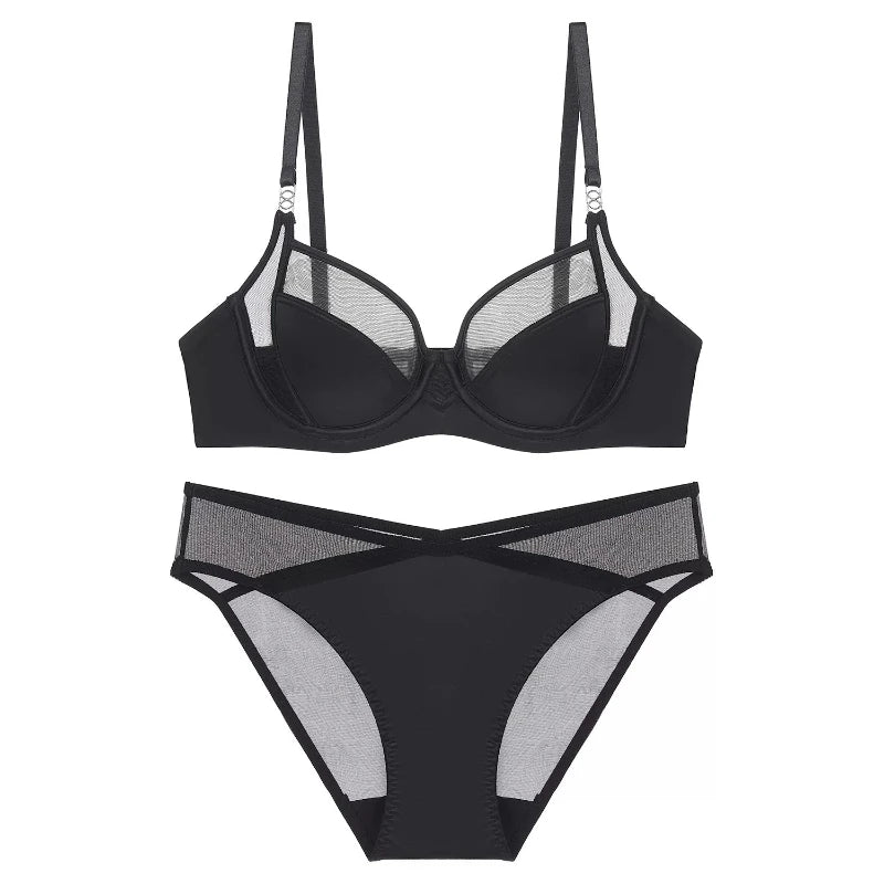 Women Stylish Summer Lingerie Set Satin Soft Wire Bra Push Up Support Anti Sagging Uplifting Minimizing Comfort Daily Wear