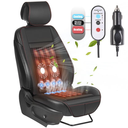Luxury Heated and Cooling Car Seat Cover, Ventilated Cooling Car Seat Warmer Cushion 12-24V Universal Fit, Classic Black
