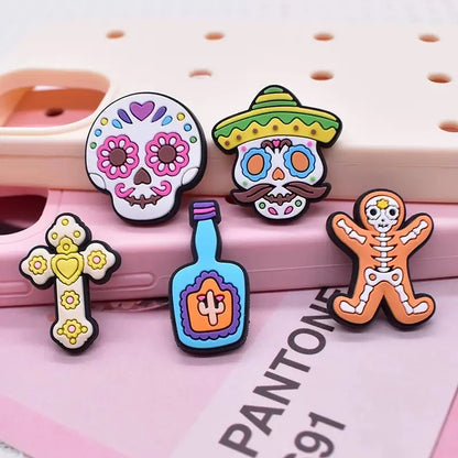 20-100Pcs Skull Skeleton Man Woman Shoe Buckle Charms Day of the Dead PVC Clog Accessories DIY Phone Case Holiday Gift