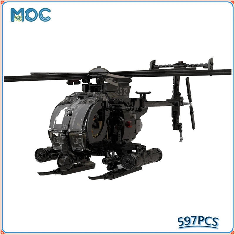 Militariy MH-6 Little Bird Helicopter MOC Building Block DIY Assembled Educational Creative Bricks Collection Toys Gifts 597PCS