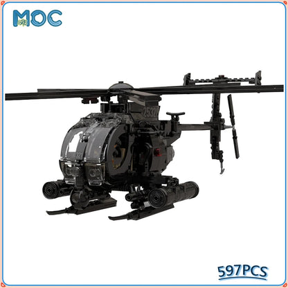 Militariy MH-6 Little Bird Helicopter MOC Building Block DIY Assembled Educational Creative Bricks Collection Toys Gifts 597PCS