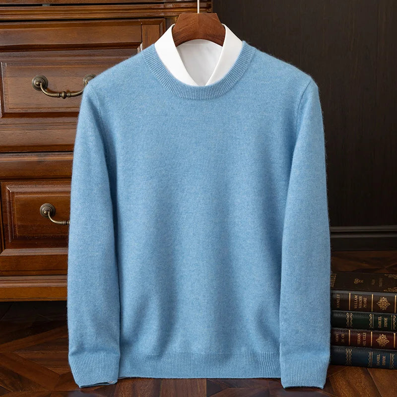 100% cashmere men's pullover business casual solid color knitted sweater loose Pull round neck Tops basic versatile Jumper