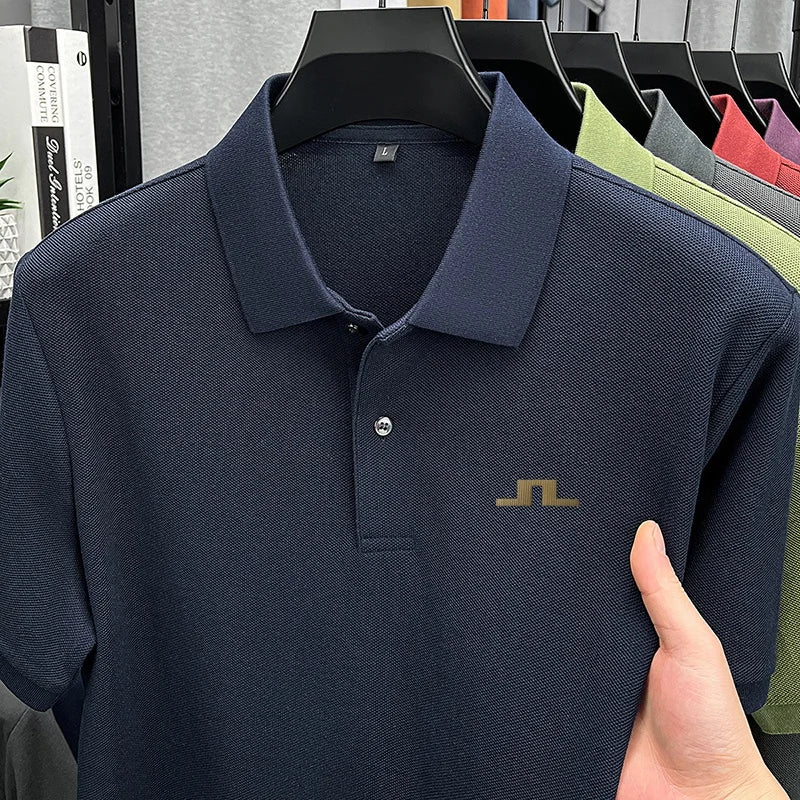 Korean-Style 100%cotton Men Summer Short-Sleeved Polo Shirt Lapel Button Various Colors Stamp Leisure Hot-Selling Men's Clothing