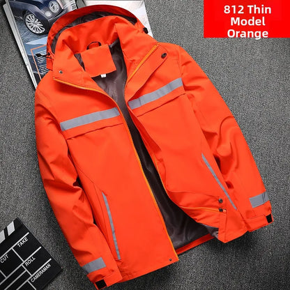 Thickened Fleece Lined Cotton Jacket for Men Work Site Reflective Winter Labor Protection Outerwear Cold Resistant Coat Print...