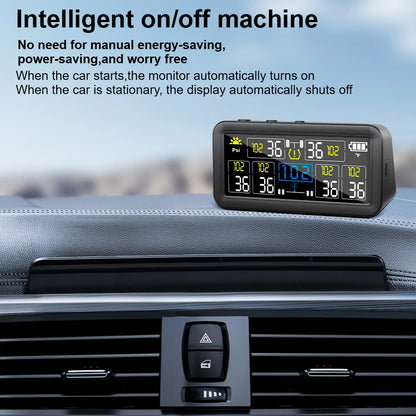 0~9.9Bar Truck RV 4/6 External Sensors Car Tire Pressure Alarm Digital LCD Display Solar TPMS Waterproof
