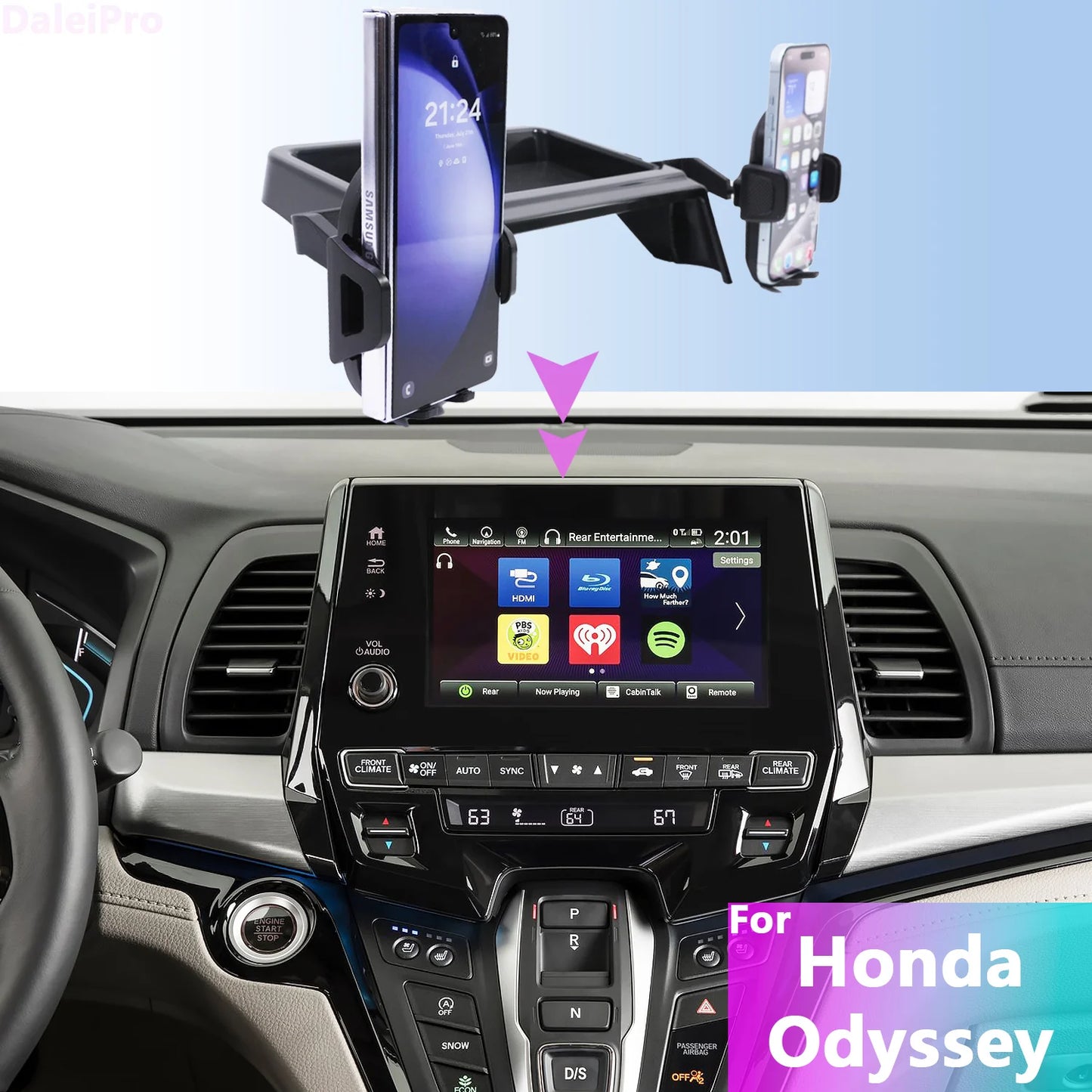 For Honda Odyssey RL6 2018-2022 2023 2024 Double Phone Holders Base Multifunctional Storage Box Car Screen Fixed Car Accessories
