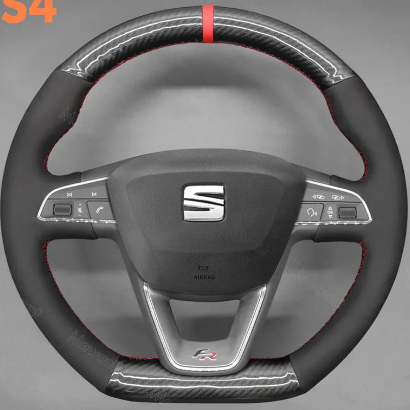 DIY copper stripe suede Car Steering Wheel Cover for Seat Leon FR CUPRA Ibiza Alhambra Line Arona Ateca Toledo 2014-2020