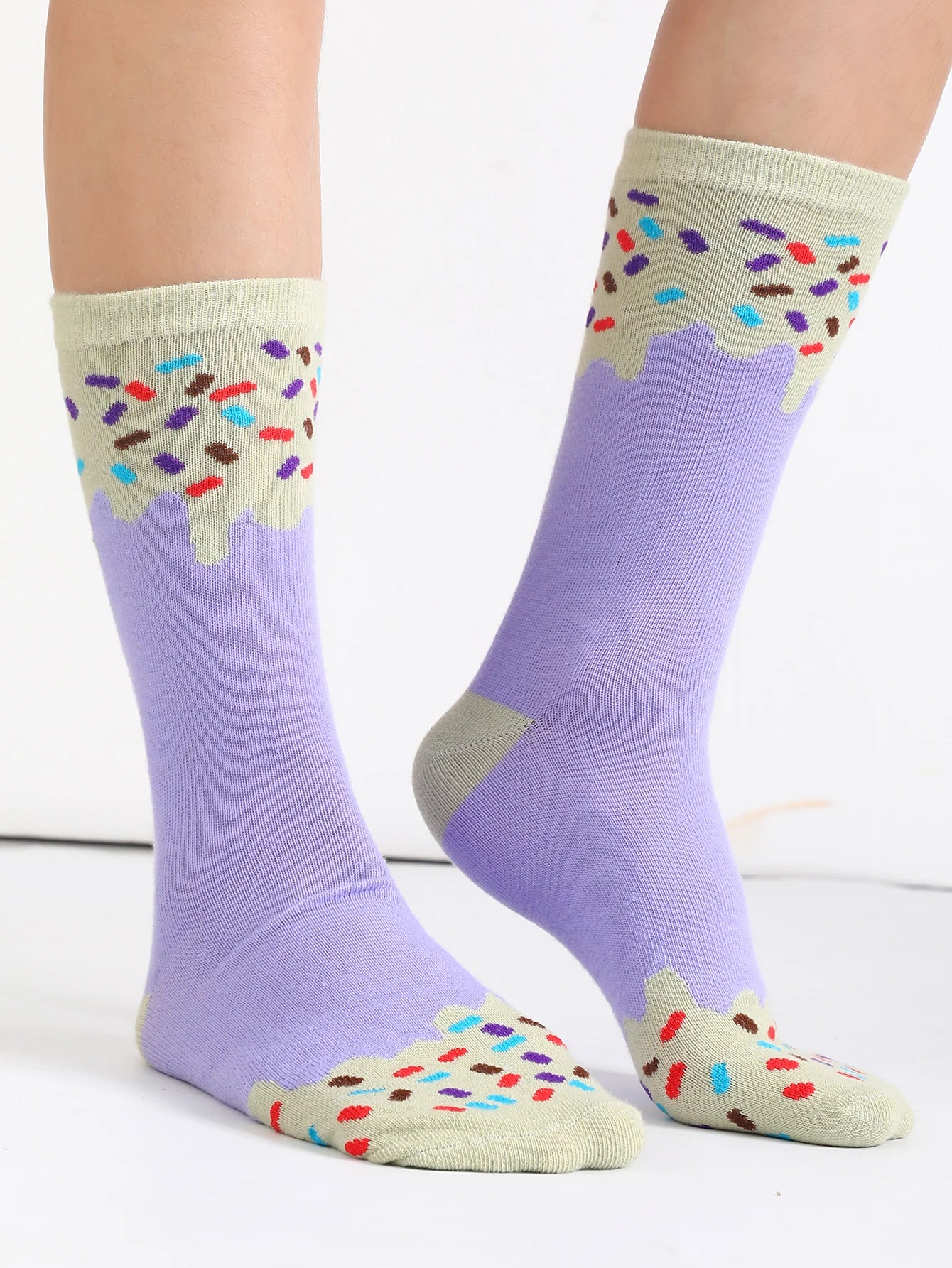 8 pair of mid-calf unisex socks in a novelty ice cream design, a unique and interesting festive gift.
