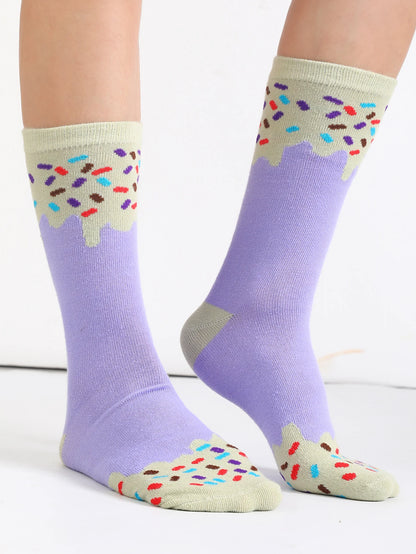 8 pair of mid-calf unisex socks in a novelty ice cream design, a unique and interesting festive gift.