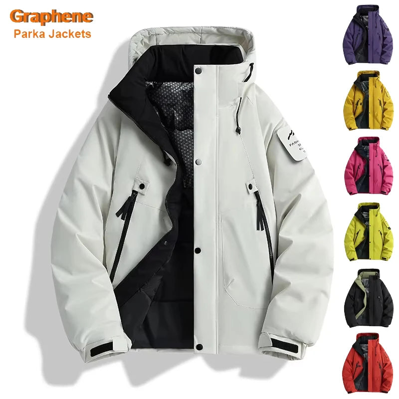 Winter Windproof Warm Puffer Jacket Men's Waterproof Outdoor Couple Thick Coat Casual Graphene Hooded Multi-Pocket Parkas