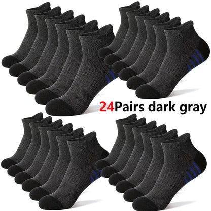 12Pairs Men's plus Size Sports Socks EU39-46 Breathable Comfortable Black White Leisure Outdoor Short Socks for Men