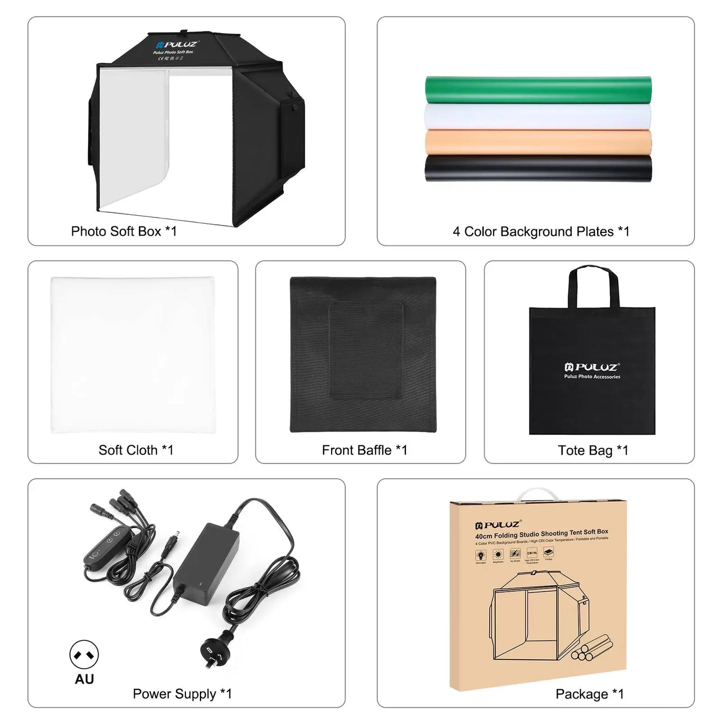 PULUZ 40cm Folding 72W 5500K Studio Shooting Tent Soft Box Photography Lighting Kit with 4 Colors Backdrops LED Photo Softbox