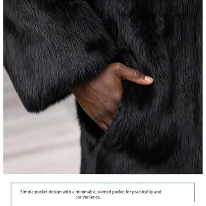 Men Genuine Real Rabbit Fur Coat Stand Collar Zipper Fluffy Thick Warm Luxury Black Winter Fur Outerwear