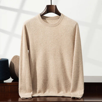 100% Cashmere Men's Pullover Business Casual Solid Knitted Sweater Loose Pull Round Neck Collar Tops Basic Versatile Jumper