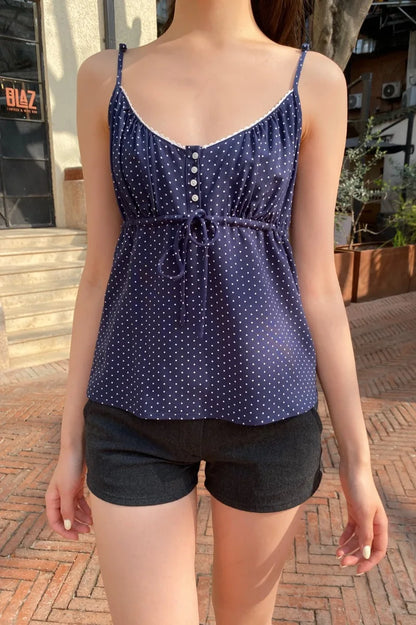 Brandy Melville Pure Cotton Three-Button Base Layer Vest Sweet Style V-Neck Sleeveless Tank Top for Women Spring Summer