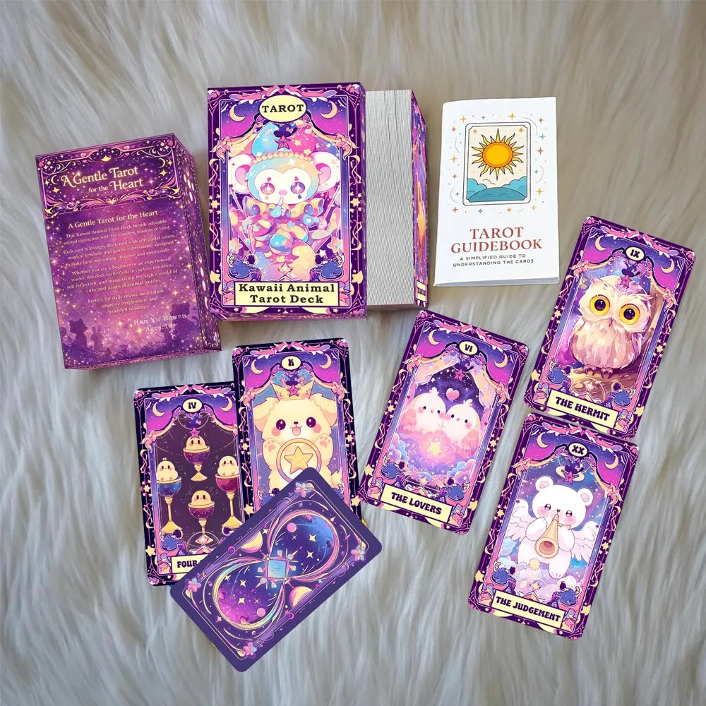 Kawaii Animal Tarot Cards Set, 78 Cards, 13x8 Cm, Includes Paper Instructions, Perfect for Beginners