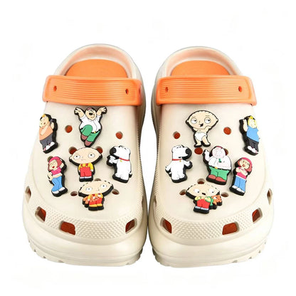 17-100pcs Cartoon Family Guy Shoe Charms For Slides Sandals, PVC Shoe Decorations Accessories For Christmas Gift Party Favor