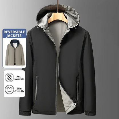 Premium Reversible New Detachable Hood Men Waterproof Lightweight Outdoor Jacket Spring Autumn Windbreaker Casual Coats  Outwear