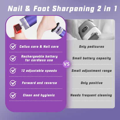 Electric Foot File - Callus Remover for Feet,Adjustable Speed Foot File with 60 Pcs Sandpaper Discs,Professional Pedicure Tool