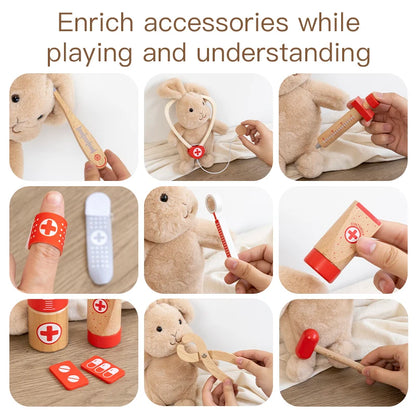 Wooden Pretend Play Doctor Educational Toys for Children Medical Simulation Medicine Chest Set for Kids Role Playing Pretend Toy