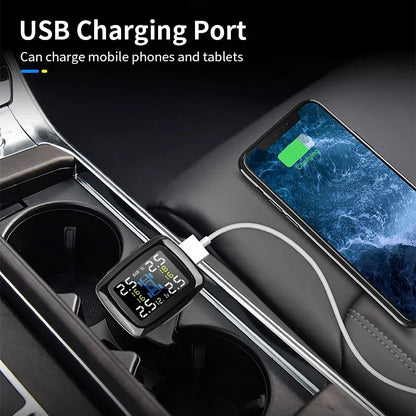 TY09 Smart Cigarette Lighter USB TPMS Car Tire Pressure Alarm Monitor System 4 Sensors Display Tyre Pressure Temperature Alarm