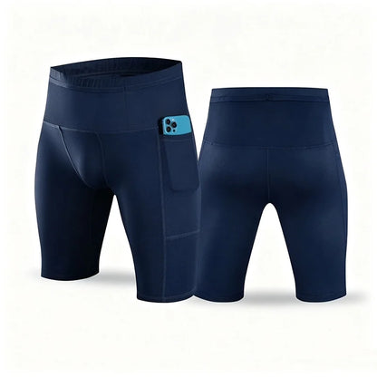 Men's Compression Running Shorts with Pockets Mesh Liner, Tight Athletic Sport Shorts for Marathon Jogging Gym Workout