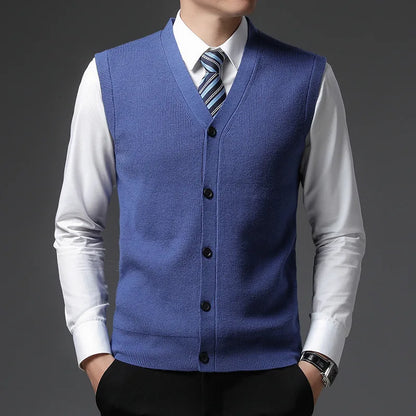 Level 4 Super Anti-pilling Top Grade Pleuche New Winter V Neck Woolen Fashion Brand Knit Cardigan Casual Sweater Vest Sleeveless