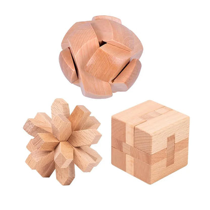 Classic Luban Lock Puzzle 3PCS Set Wooden Brain Teaser For Adults And Kids IQ Challenge Unlock Interlocking Educational Toys