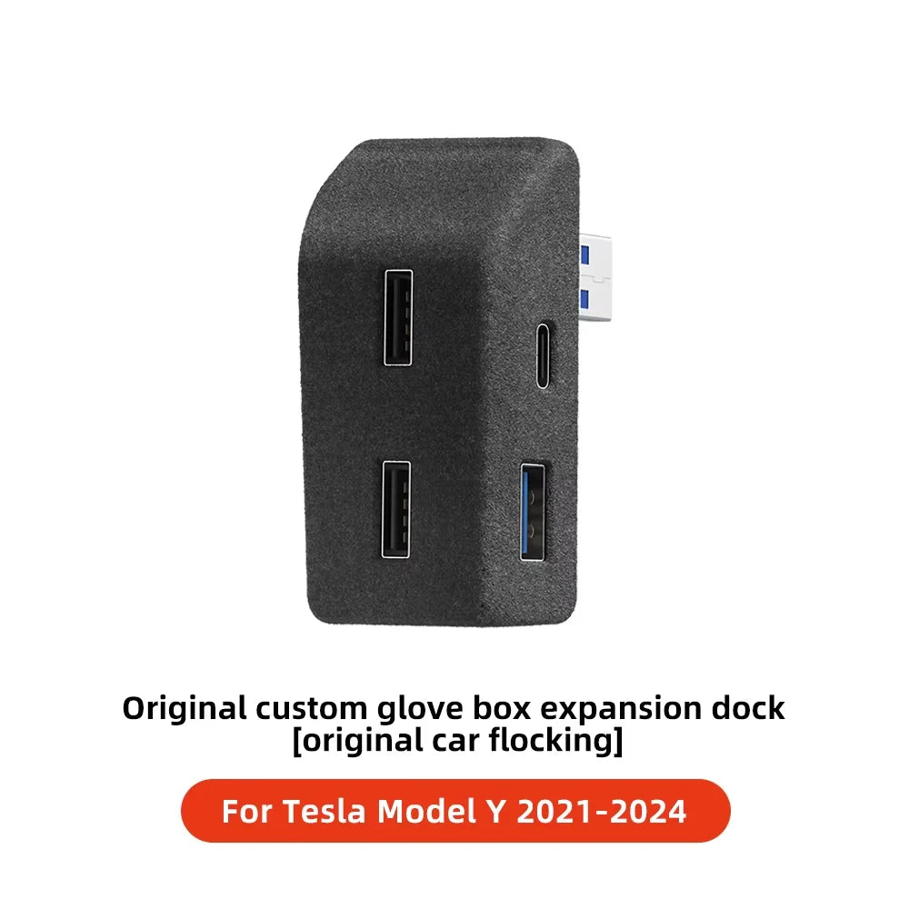 YZ Glove Box Docking Station For Tesla Model 3 Y Juniper Highland Quick Charger 4 USB Shunt Hub Flocking Adapter Powered Splitte