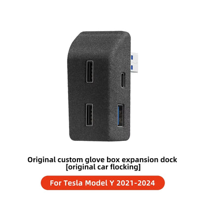YZ Glove Box Docking Station For Tesla Model 3 Y Juniper Highland Quick Charger 4 USB Shunt Hub Flocking Adapter Powered Splitte