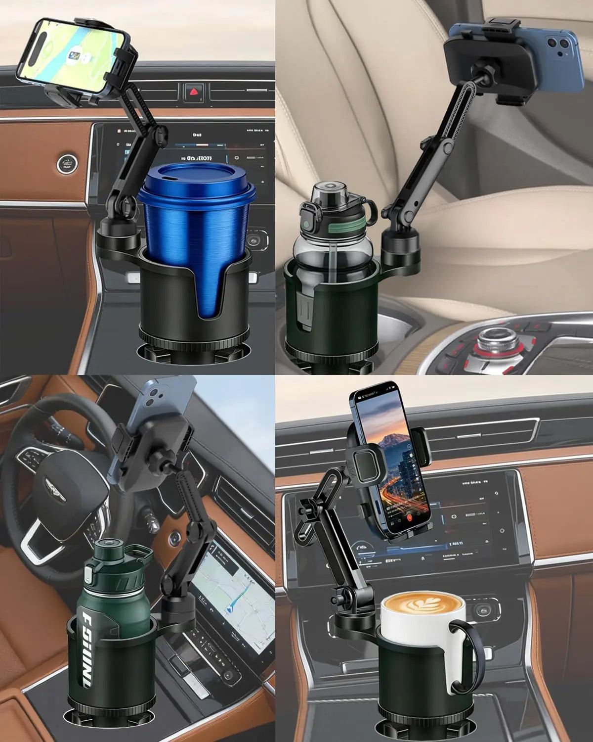 Cup Phone Holder for Car, 2 in 1 Height-Adjustable Dual Cell Phone Holders Car Cupholder Mount, Fit Large Bottle & All Cellphone