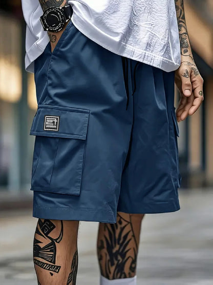 Men's overalls shorts casual outdoor sports woven elastic soft and comfortable fashion simple multi-pocket elastic belt waist dr